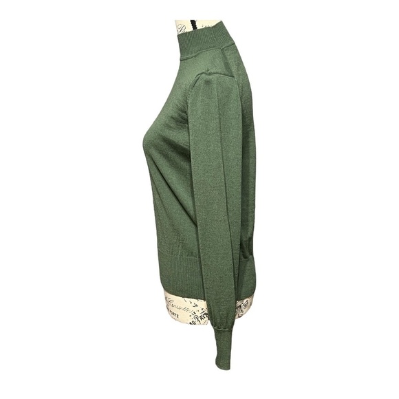 Kate Hill Mock Neck Sweater Green Lightweight Italian Merino Wool Preppy Small - Picture 4 of 9